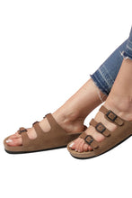 Load image into Gallery viewer, Unisex Anatomical Natural Footbed Multi-Band Sand Beige Leather Slippers