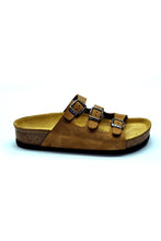 Load image into Gallery viewer, Unisex Anatomical Natural Footbed Multi-Band Sand Beige Leather Slippers