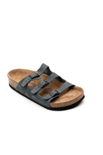 Load image into Gallery viewer, Unisex Anatomical Natural Footbed Multi-Band Navy Blue Leather Slippers