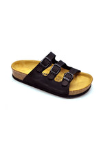 Load image into Gallery viewer, Unisex Anatomical Natural Footbed Multi-Band Black Leather Slippers