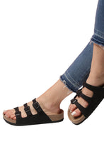 Load image into Gallery viewer, Unisex Anatomical Natural Footbed Multi-Band Black Leather Slippers