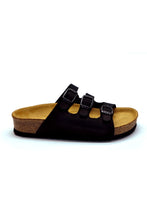Load image into Gallery viewer, Unisex Anatomical Natural Footbed Multi-Band Black Leather Slippers
