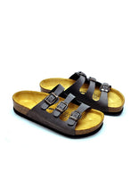 Load image into Gallery viewer, Unisex Anatomical Natural Footbed Multi-Band Leather Slippers