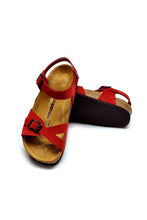 Load image into Gallery viewer, Women&#39;s Anatomical Natural Footbed Double Band Red Leather Sandals