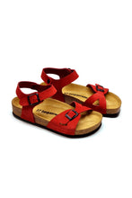 Load image into Gallery viewer, Women&#39;s Anatomical Natural Footbed Double Band Red Leather Sandals