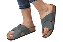 Load image into Gallery viewer, Women&#39;s Anatomical Natural Footbed Navy Blue Leather Slippers