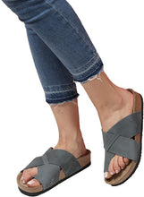 Load image into Gallery viewer, Women&#39;s Anatomical Natural Footbed Navy Blue Leather Slippers