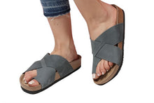 Load image into Gallery viewer, Women&#39;s Anatomical Natural Footbed Navy Blue Leather Slippers