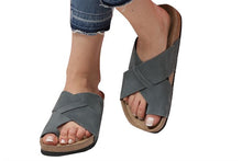 Load image into Gallery viewer, Women&#39;s Anatomical Natural Footbed Navy Blue Leather Slippers