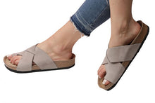 Load image into Gallery viewer, Women&#39;s Anatomical Natural Footbed Stone Color Leather Slippers