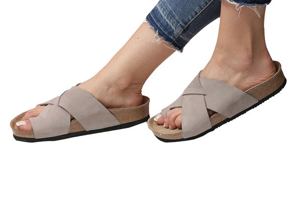 Women's Anatomical Natural Footbed Stone Color Leather Slippers